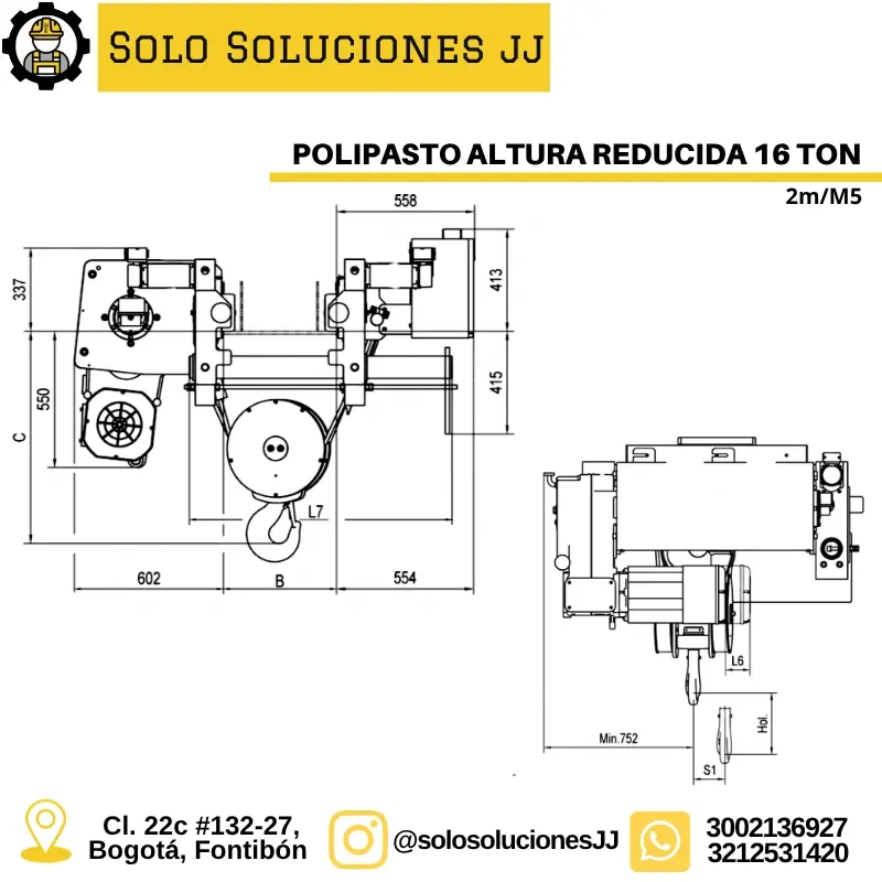 POLIPASTO ALTURA REDUCIDA 16 TON WORLDHOIST 2m/M5 Bogotá Medellín Barranquilla pantes grúas polipastos Bogotá