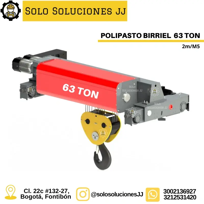 POLIPASTO BIRRIEL 63 TON WORLDHOIST 2m/M5 polipasto de guaya, maquinaria industrial elevación de cargas Colombia Bogotá