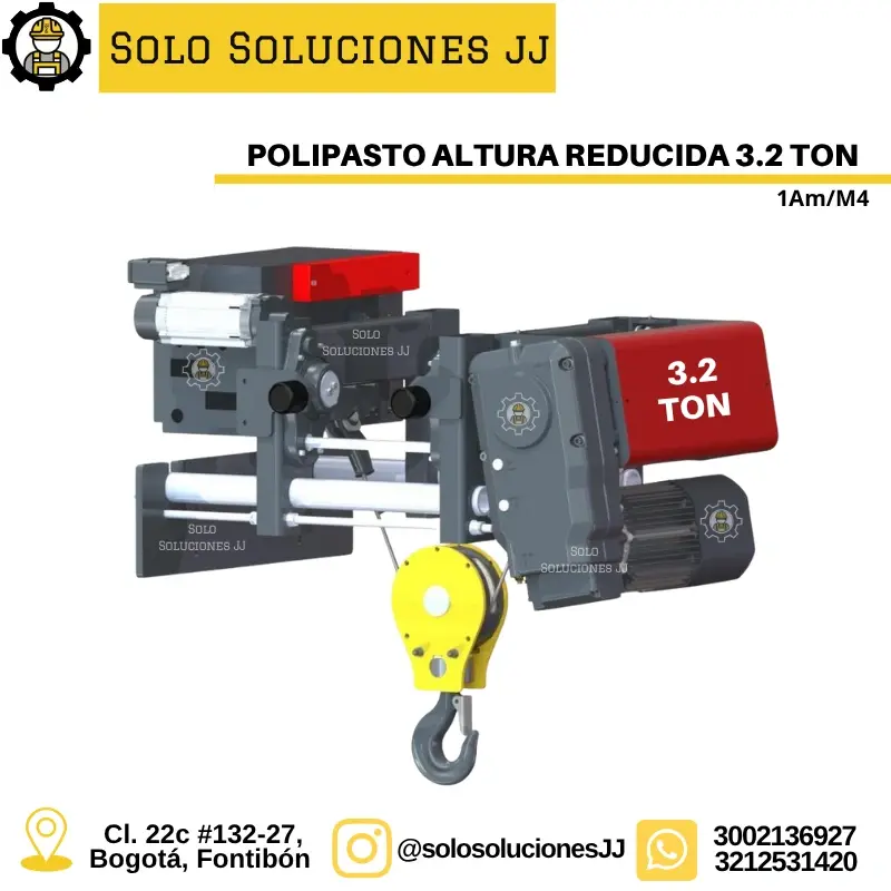 POLIPASTO ALTURA REDUCIDA 3.2 TON Fem 1Am / ISO M4Colombia Bogotá Barranquilla Medellín