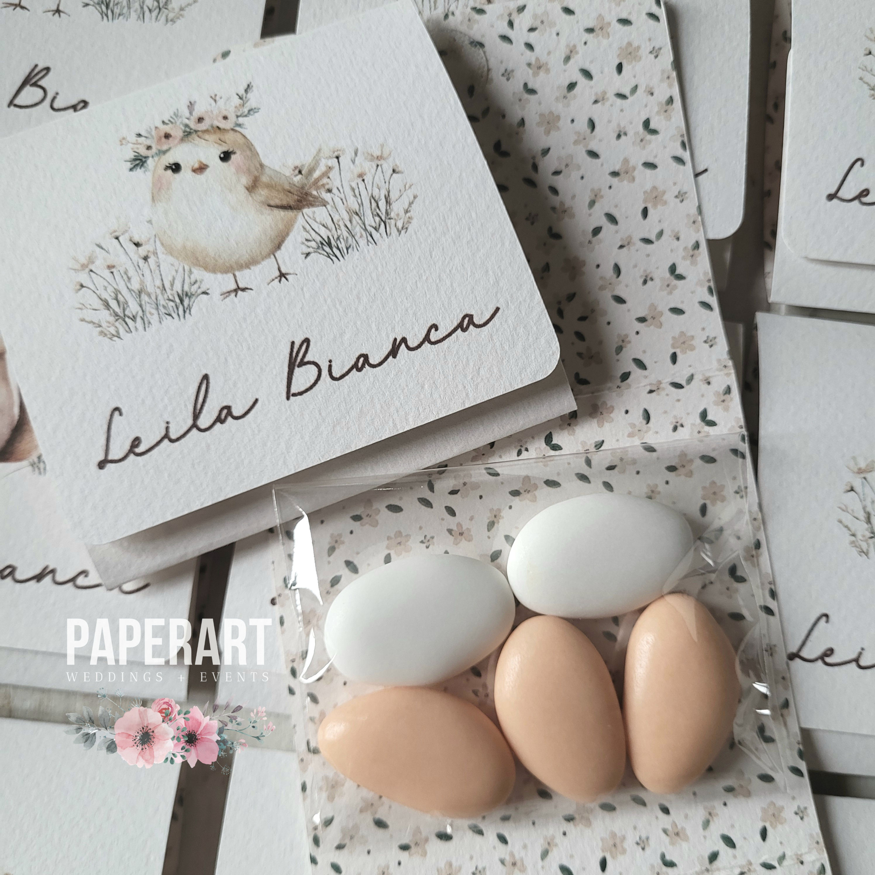 bomboniera porta confetti confettata battesimo comunione animali foresta fiori floreale uccellino
