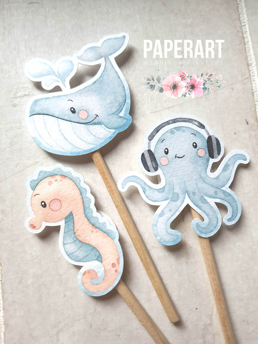 nr. 10 (dieci) toppers M (panini e/o cupcakes) - Mod. Mare in Acquerello