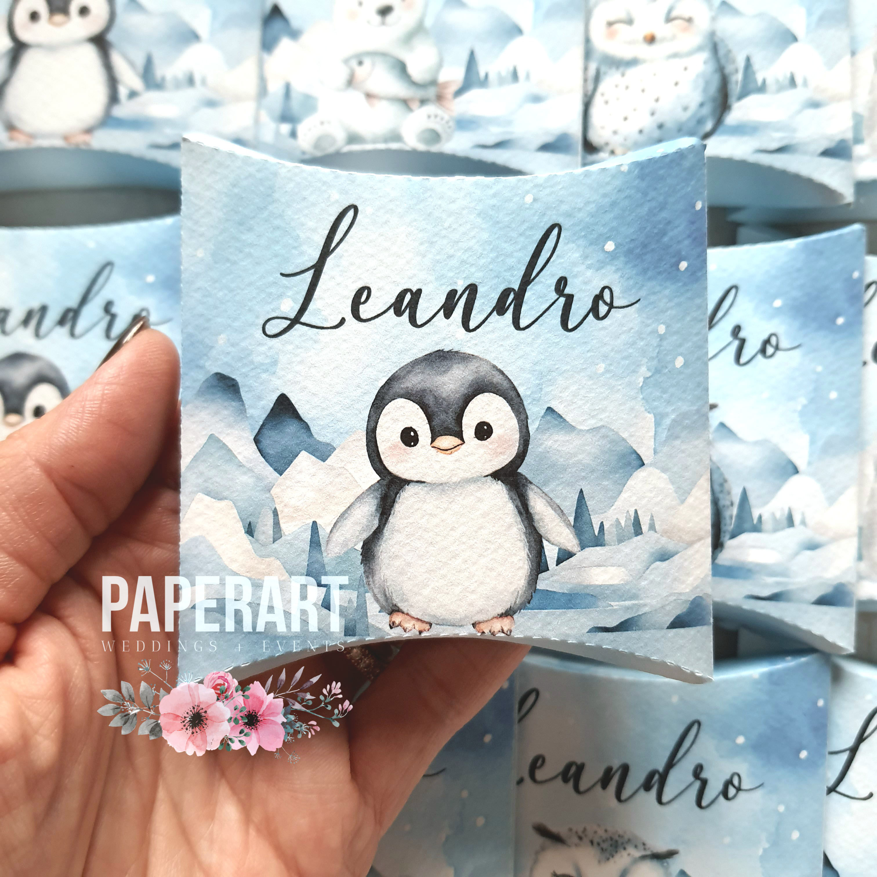 bomboniere porta confetti scatolina pillow animali artici neve pinguino