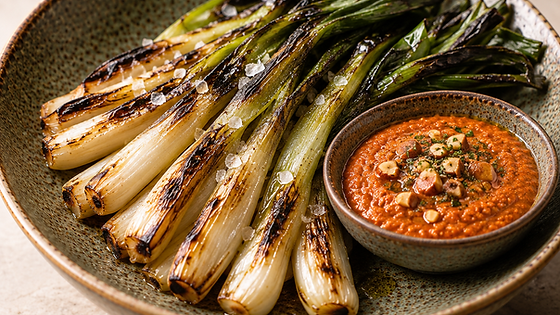 CALÇOTS AL HORNO CON ROMESCO