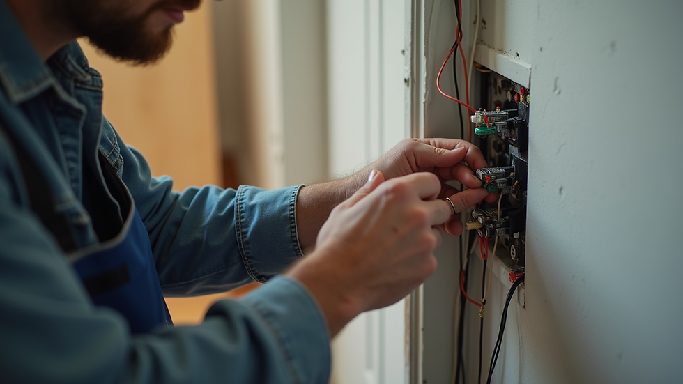 Close-up view of a home inspector checking electrical wiring