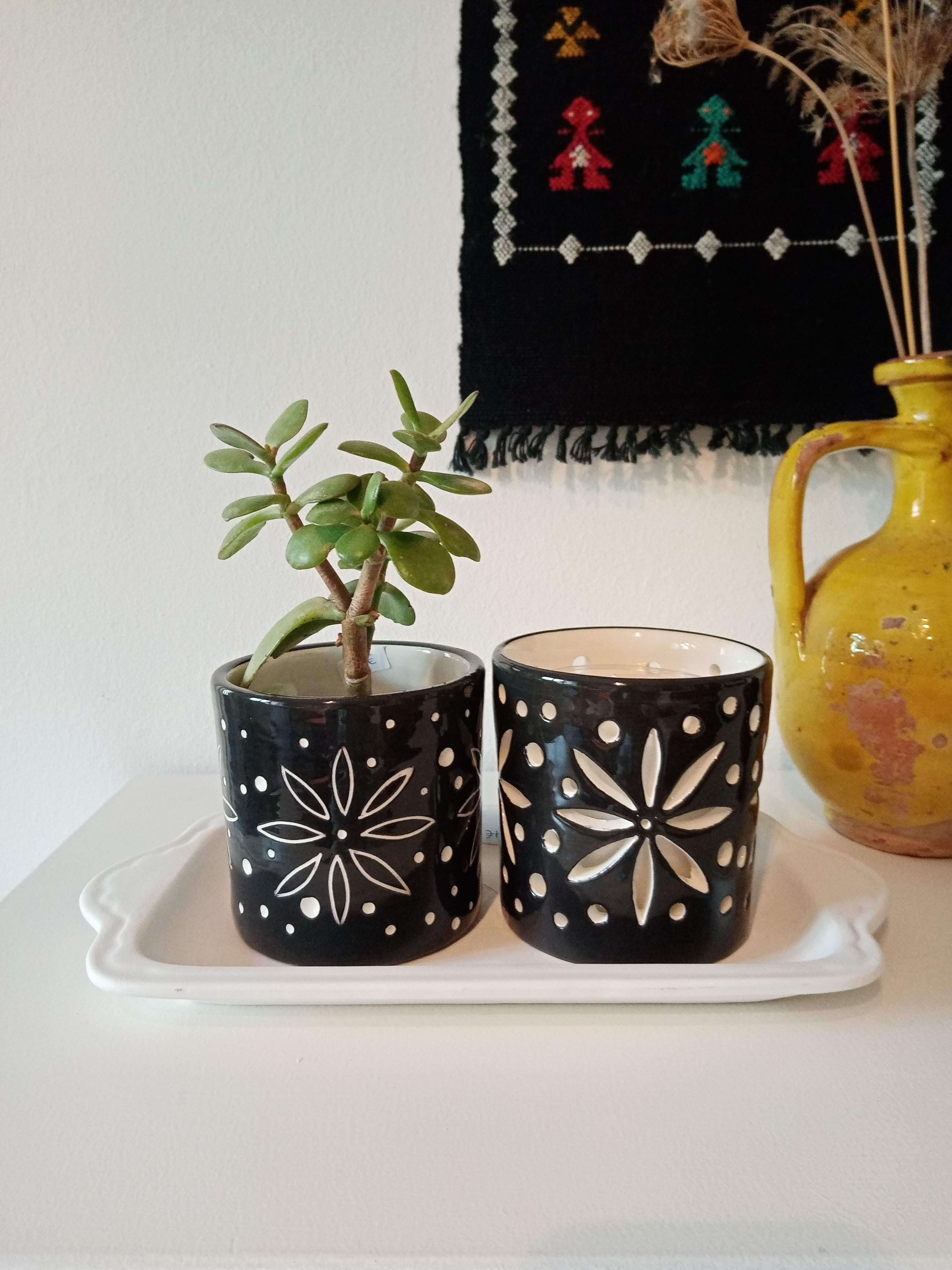 Κεραμικό σετ με δίσκο, κηροπήγιο με κερί και κασπώ 25εκ 10εκ