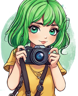 green hair cartoon girl with blue eyes taking pictures with a camera_edited.png