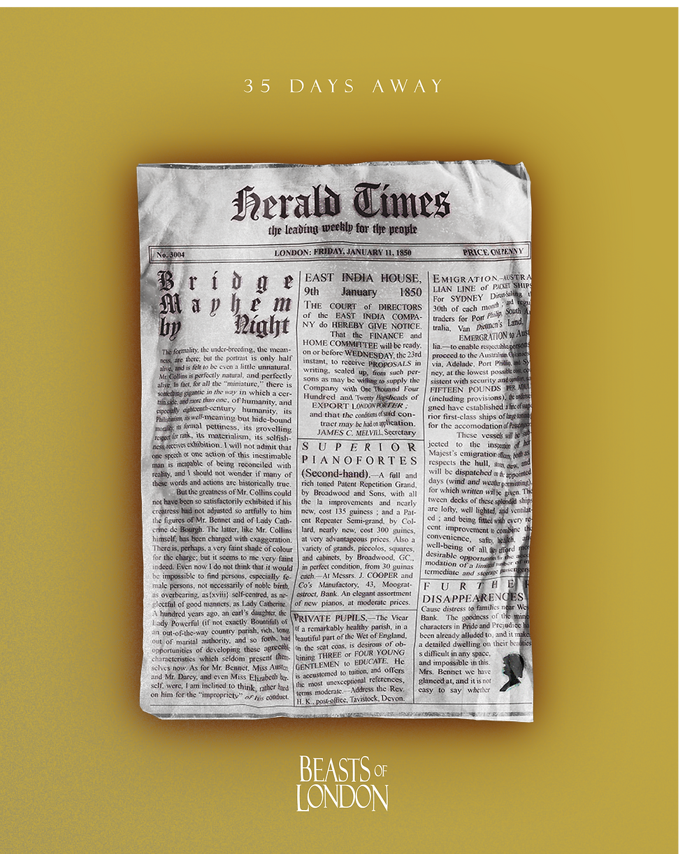 Custom Illustrated and Designed Vintage Victorian News Paper Front Page Advertising Fantasy Noir Novel Book of London
