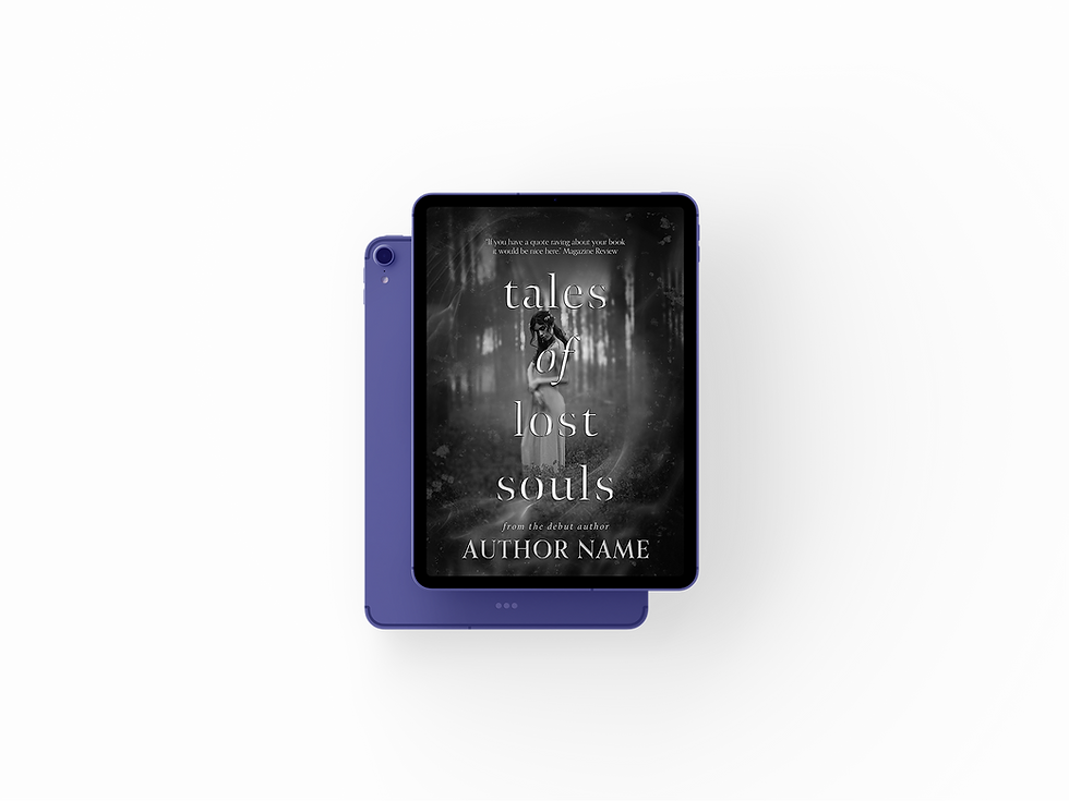 Thumbnail: Fantasy YA NA Magic Premade Book Cover featuring a young woman looking down surrounded by blue flames in a forest, photo ipad