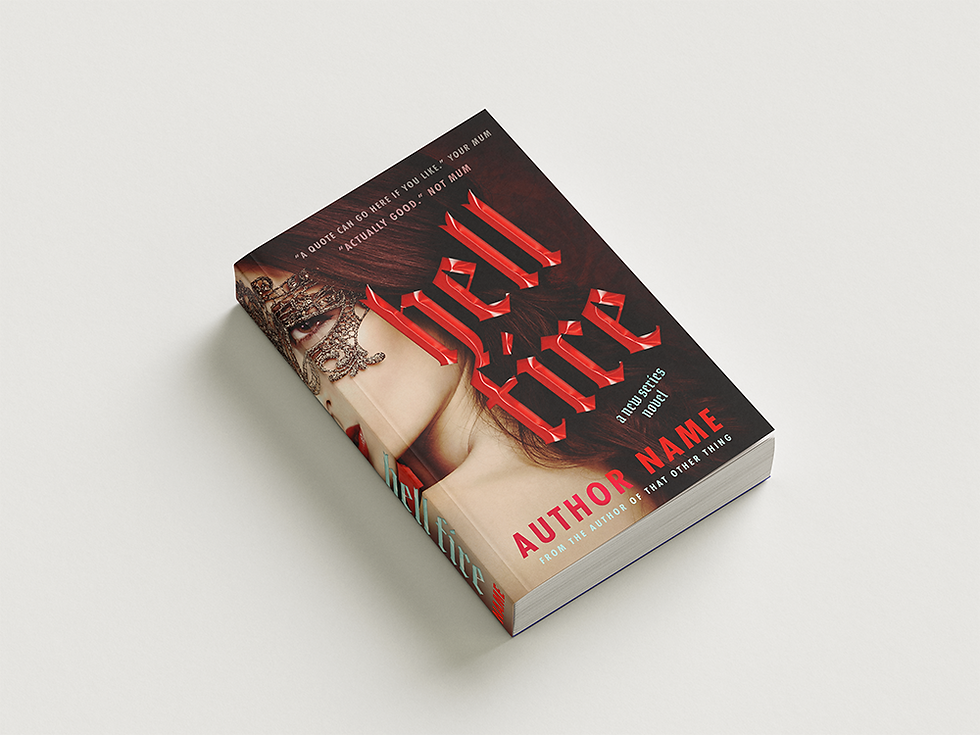 Thumbnail: Mock up of Paranormal Masquerade Romance Premade Cover using purchased stock image of a woman with red lips and a mask