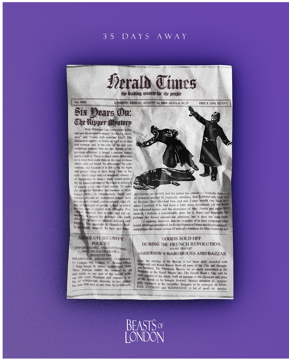Custom Illustrated and Designed Vintage Victorian News Paper Front Page Advertising Fantasy Noir Novel Book of London