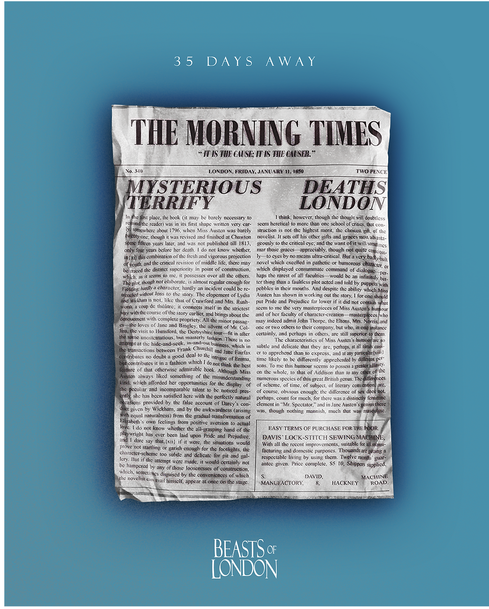 Custom Illustrated and Designed Vintage Victorian News Paper Front Page Advertising Fantasy Noir Novel Book of London