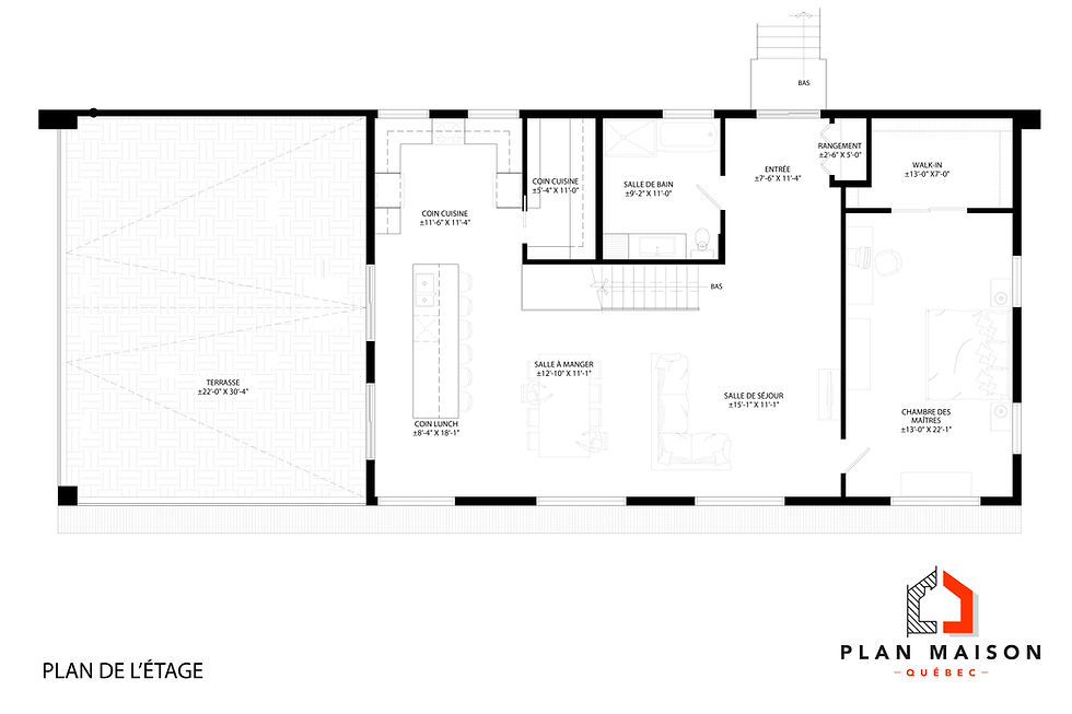 Miniature : Plan de maison de 4 chambres avec suite parentale et garage - Plan du rez-de-chaussée