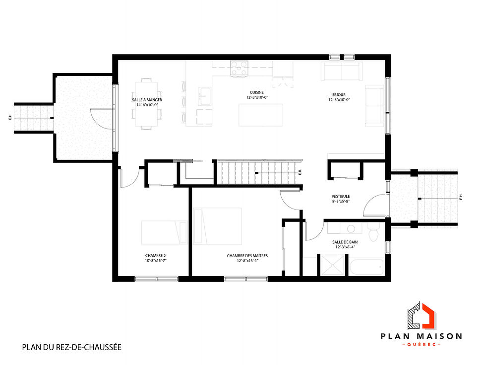Miniature : Plan de maison familiale de 4 chambres - Plan du rez-de-chaussée