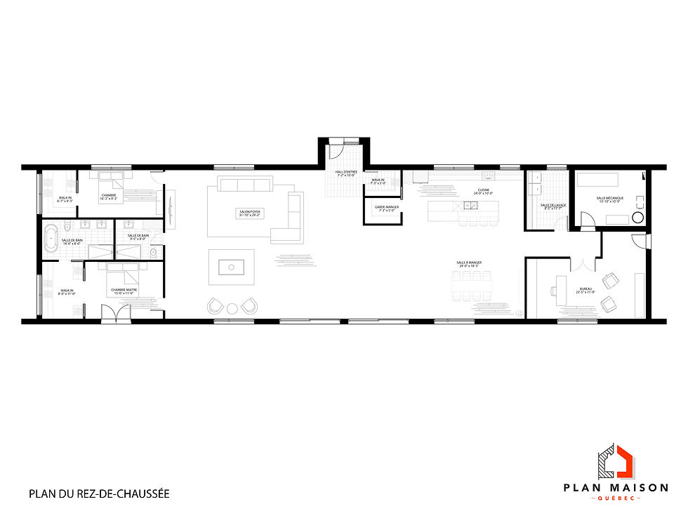 Miniature : Plan de maison sur terrain étroit en longueur - Plan du rez-de-chaussée