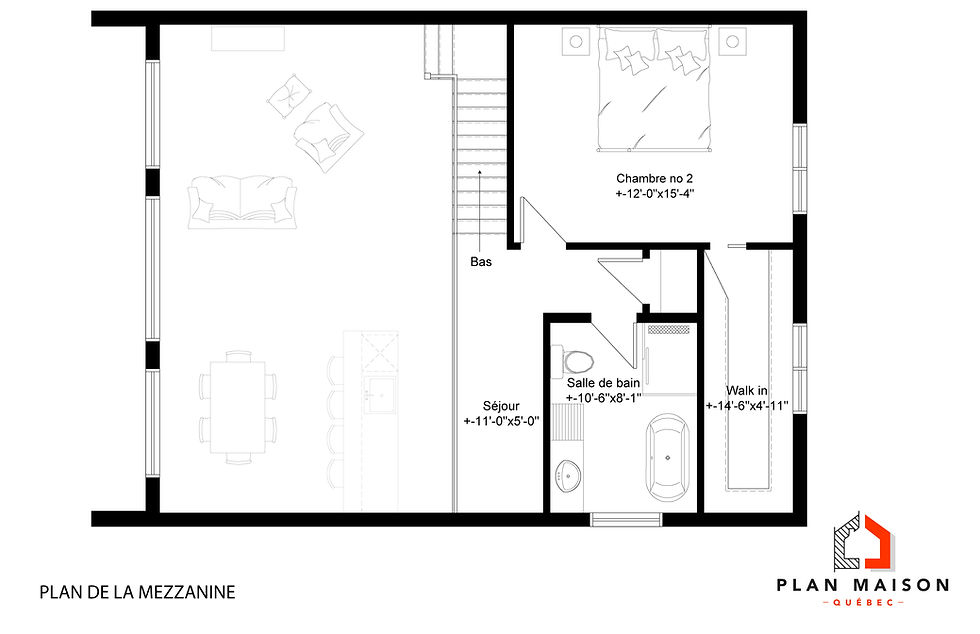 Thumbnail: Plan chalet avec mezzanine - Plan de l'étage mezzanine