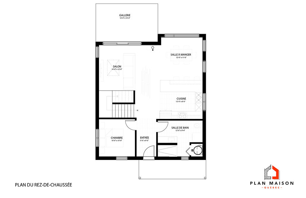 Thumbnail: Maison sur dalle de béton en plan - Plan du rez-de-chaussée
