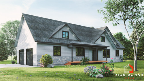 Plan de maison de plain-pied 3 chambres avec garage double | Plan