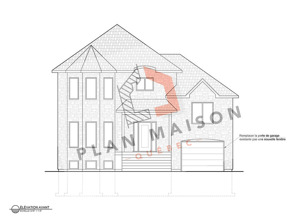 Agrandissement de maison à étage à Québec - plan d'élévation avant