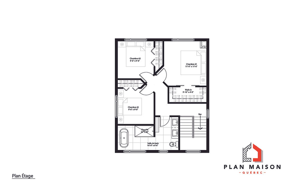 Miniature : Plan de maison 3 chambres avec garage - Plan de l'étage