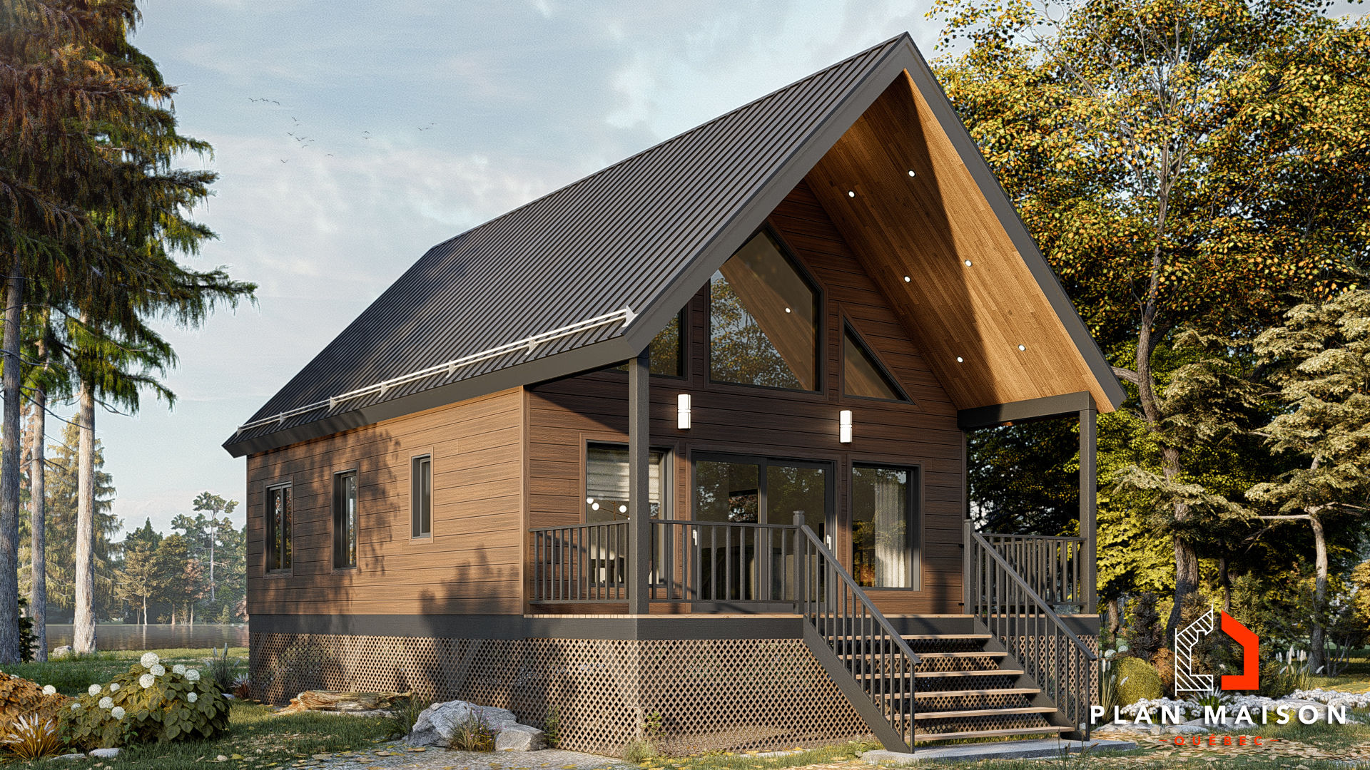 Plan de chalet sur pilotis - Extérieur avant