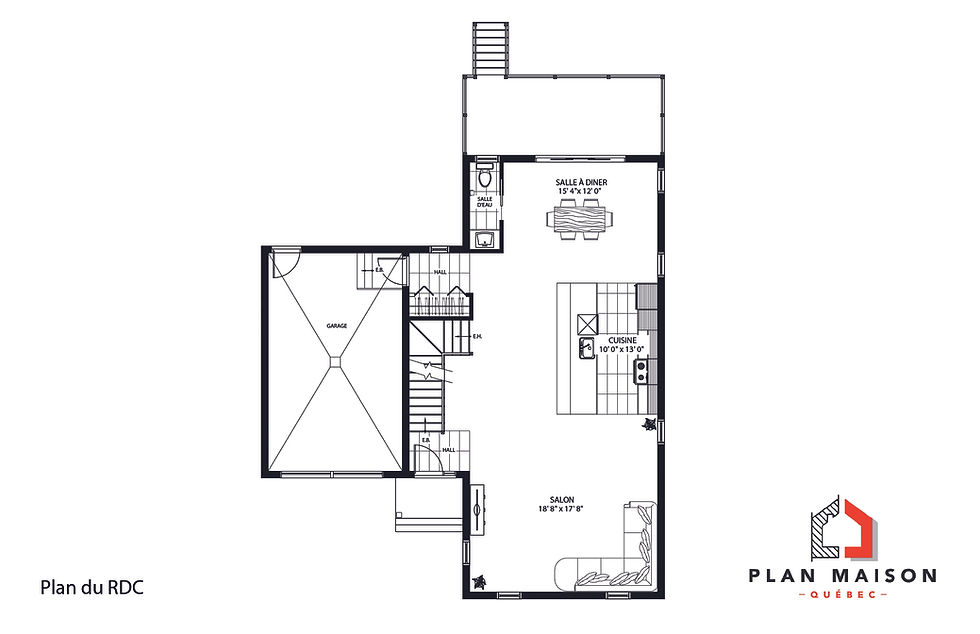 Thumbnail: Plan de maison avec étage et garage - Plan du rez-de-chaussée