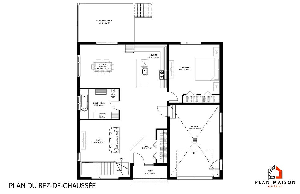 Miniature : Plan de maison simple 3 chambres - Plan du rez-de-chaussée