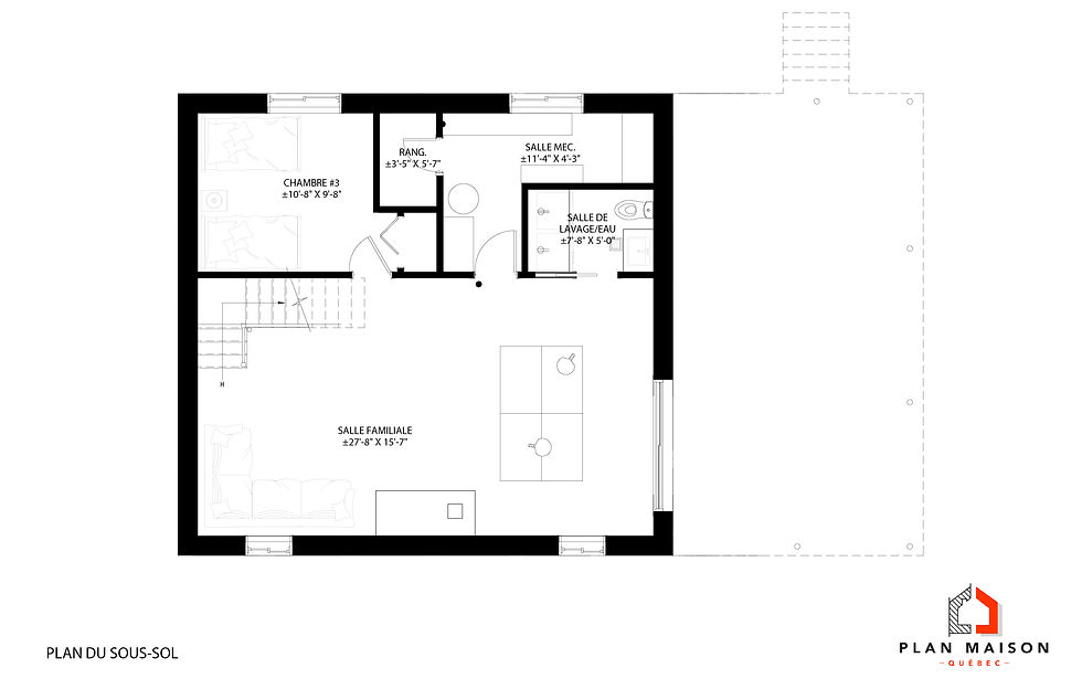 Thumbnail: Plan de chalet en bois rond - Plan du sous-sol