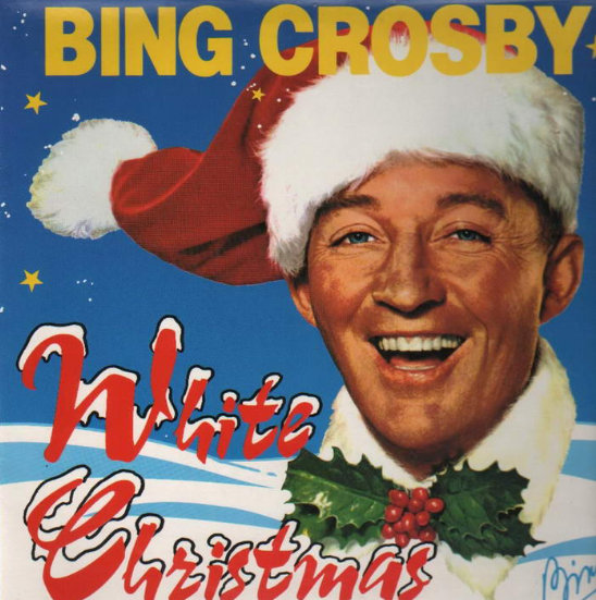 Bing Crosby in a Santa hat with holly on a blue background – Christmas xLights sequence