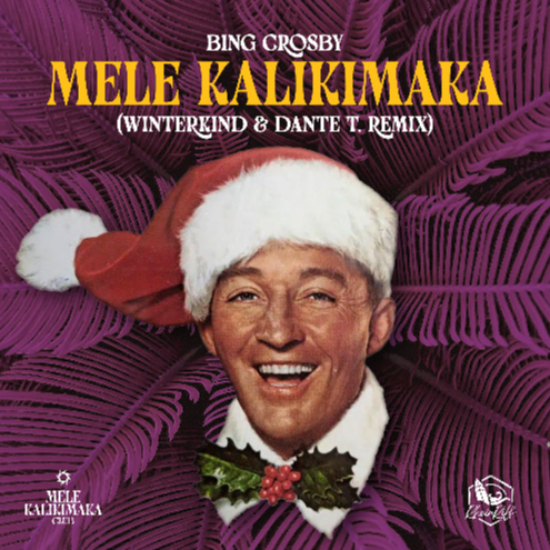 Bing Crosby smiling in a Santa hat against purple palm leaves – Christmas xLights sequence