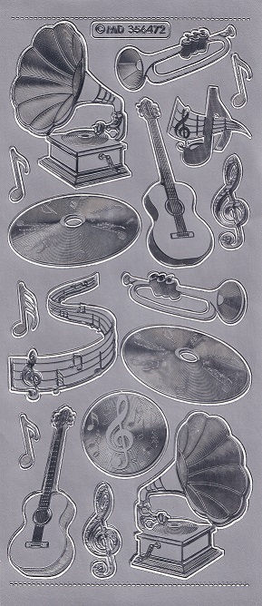 MD - Peel Off Sticker Sheet - Musical Instuments (Silver)