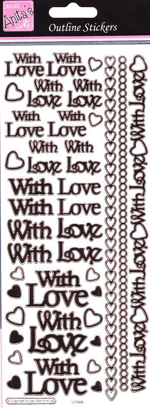 Docrafts - Anita's With Love Rose Gold On White Outline Stickers