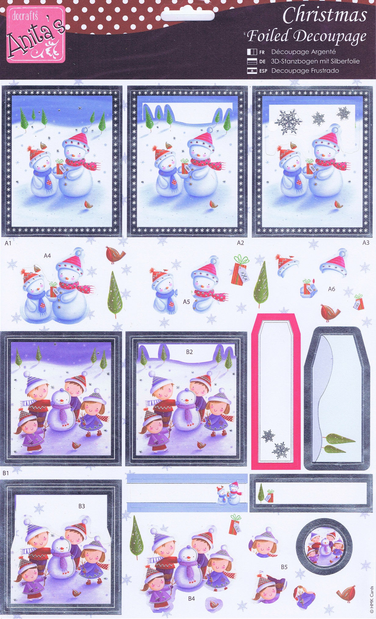 Docrafts - Anita's Christmas Foiled Decoupage - Snowman Family