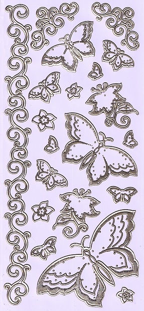 Peel Off Sheet - Butterflies & Borders (Gold On Lilac)
