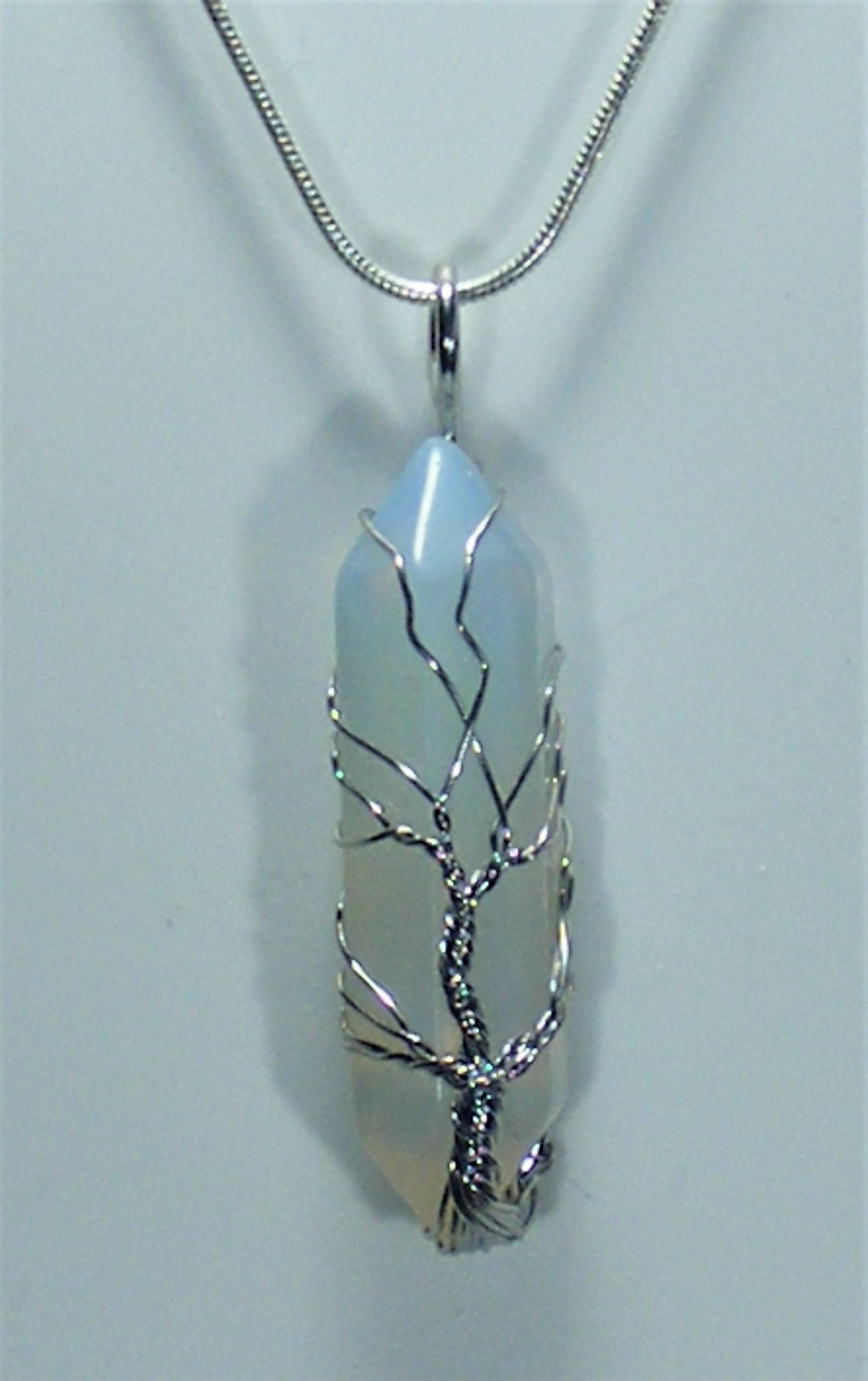 Wire Wrapped Opal Tree Of Life On 925 Silver Chain