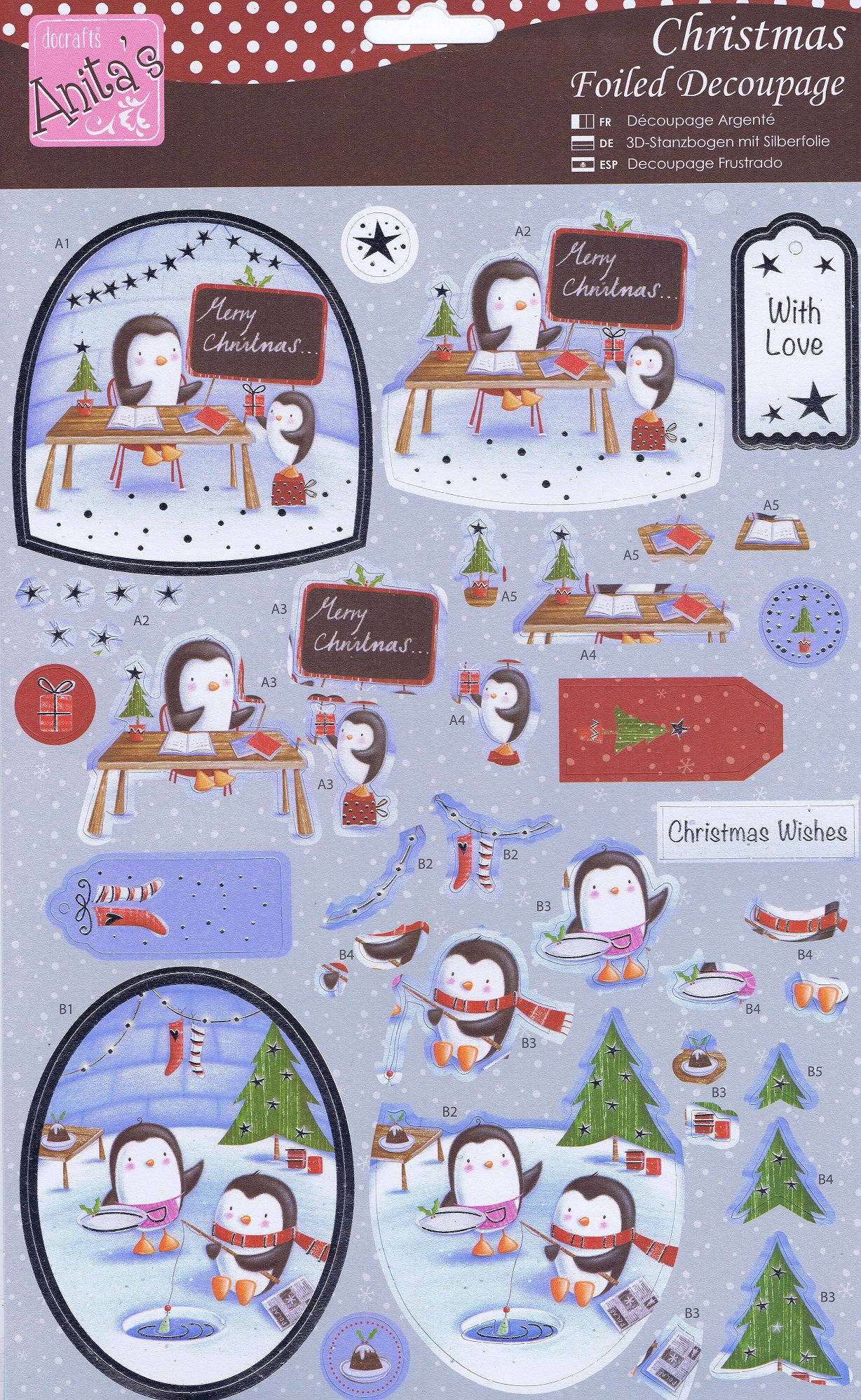 Anita's - Christmas Foiled Decoupage - Penguin Fun.