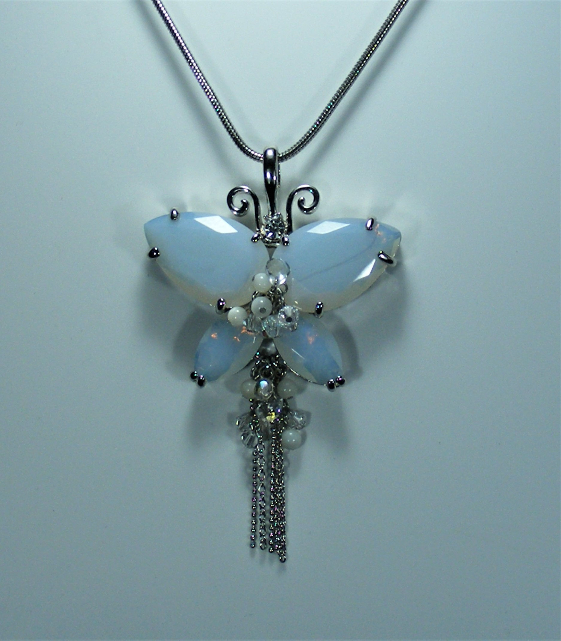 Opal Austman Crystal Butterfly On Stainless Steel Chain
