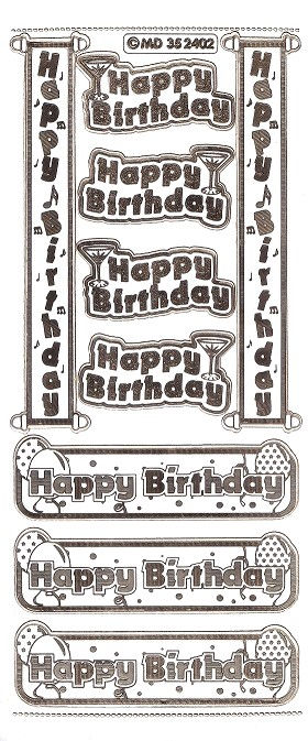 MD - Peel Off Sticker Sheet - Happy Birthday Banners (Gold On Clear)