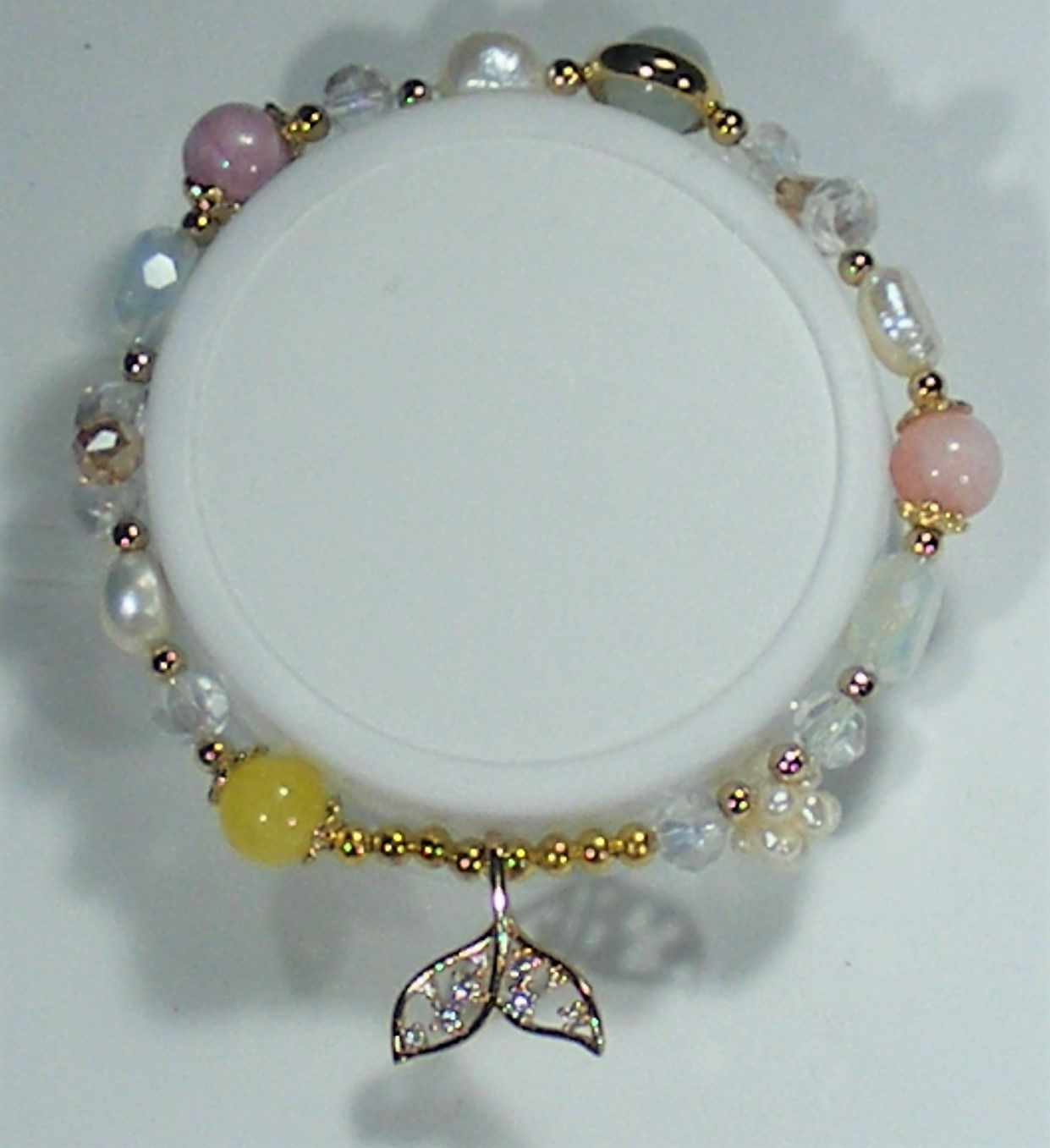 Opal, Freshwater Pearls, Aquamarine & Austrian Crystal Bracelet On Jewellery Ela