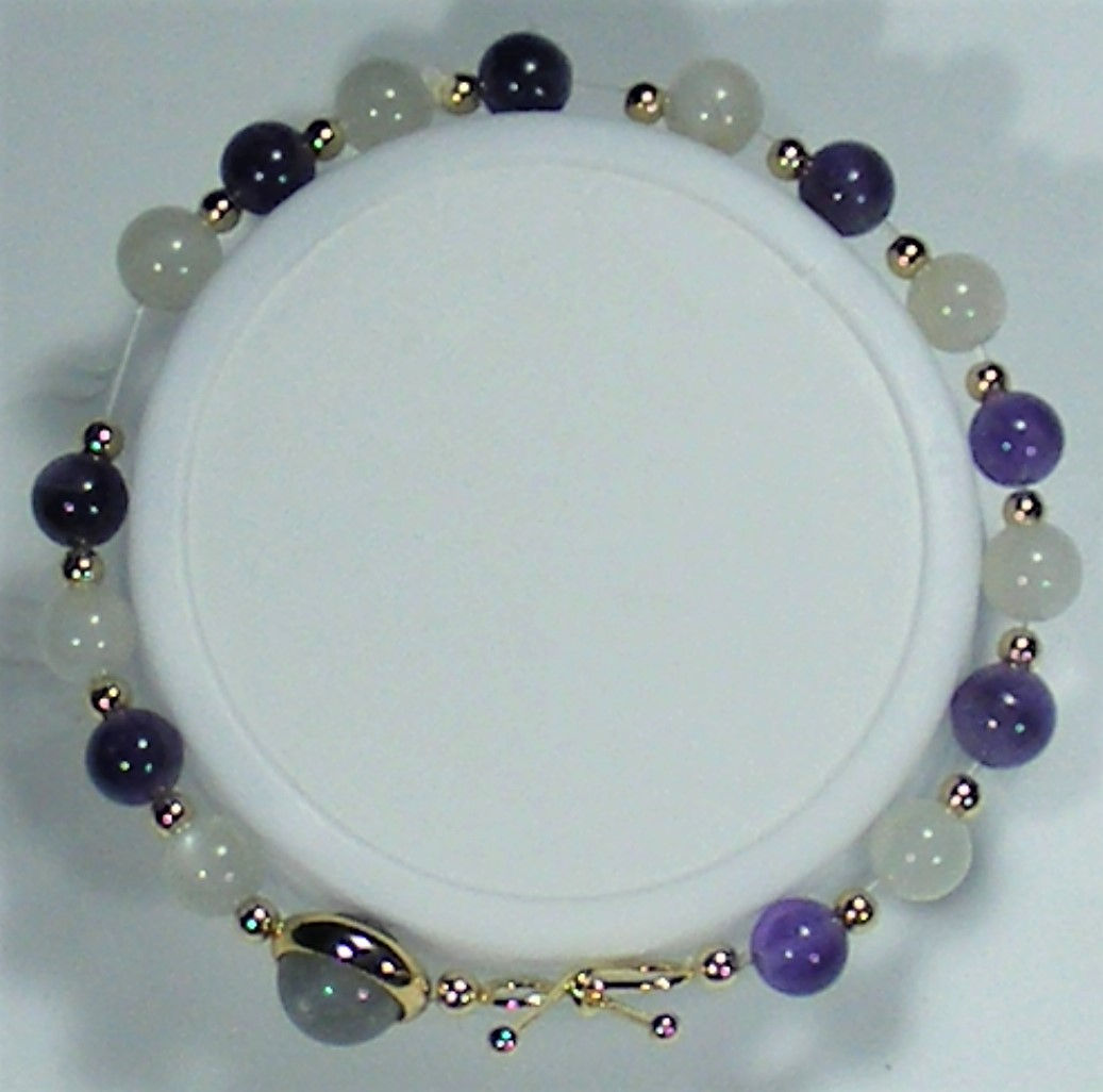 Moonstone, Black Quartz & Rutilated Amethyst On Jewellery Elastic