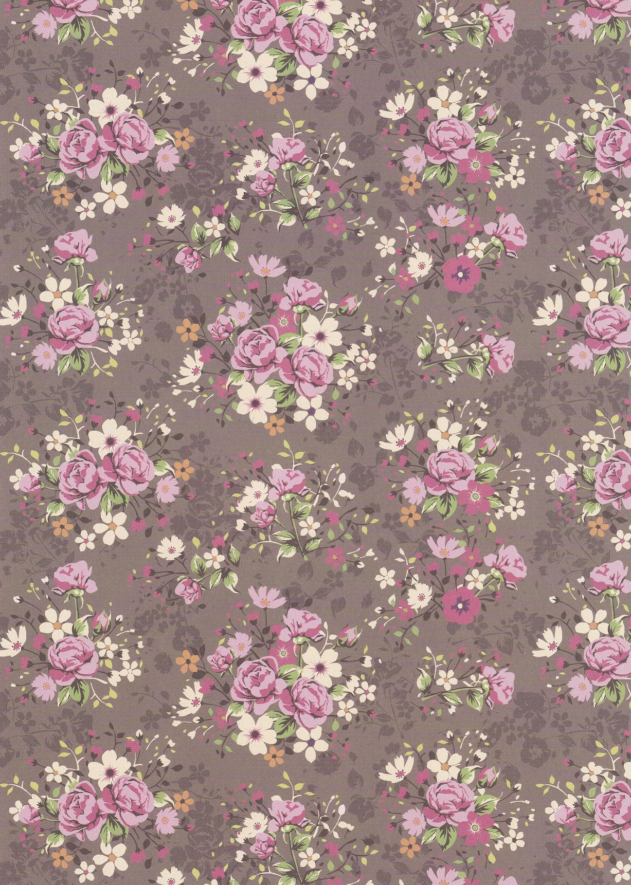 Kanban - A4 Doubled Sided Designer Card - Deep Pink Roses on Brown & Green Dots