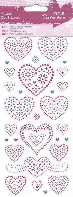 Docrafts Papermania - Glitter Dot Stickers - Love Hearts