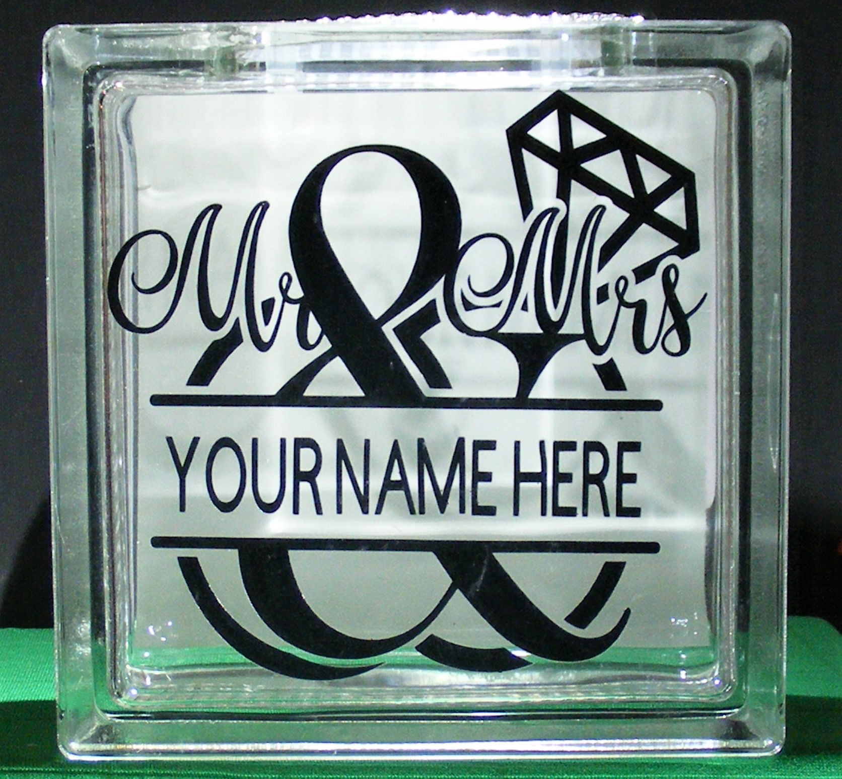 Mr & Mrs Split Monogram Glass Block Light