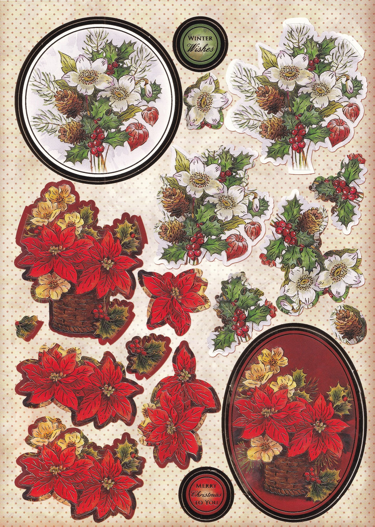 Hunkydory - Tis The Season Designer Decoupage Sheet - Winter Bouquet & Perfect P