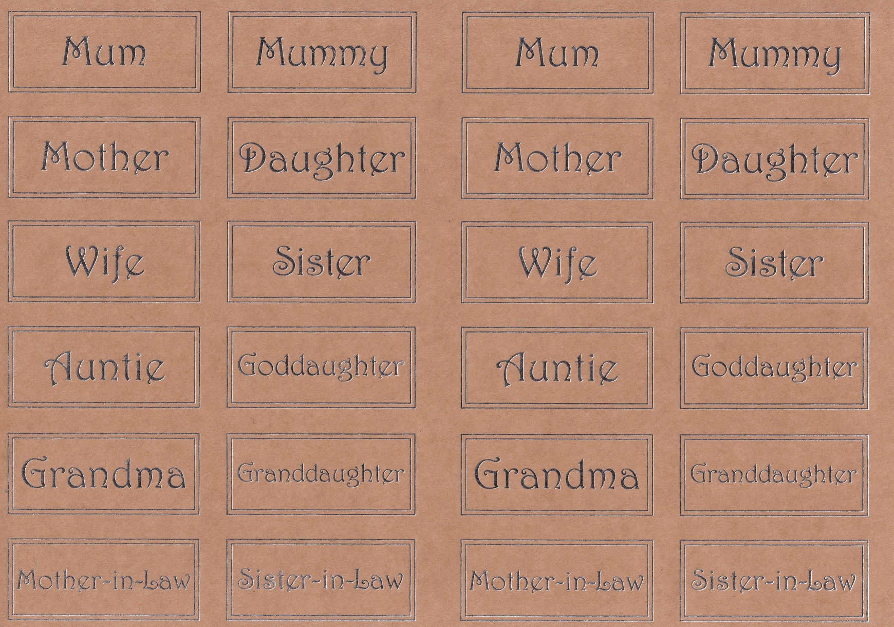 Kanban - A4 Silver Foiled Kraft Card - Relative Names