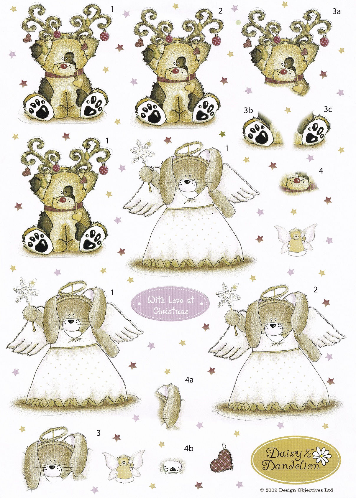 Daisy & Dandelion - A4 Decoupage Sheet - Reindeer & Angel