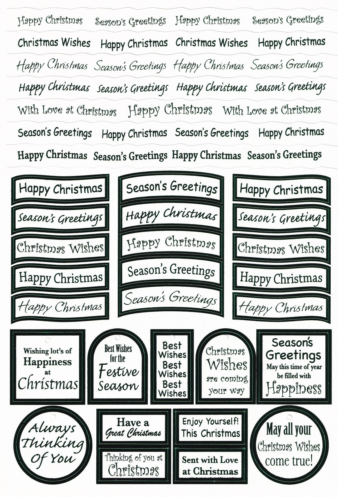 Kanban - Green Foiled Christmas Sentiment Topper Sheet
