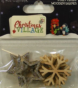 Helz Cuppleditch - Christmas Village - Glittered Wooden Shapes