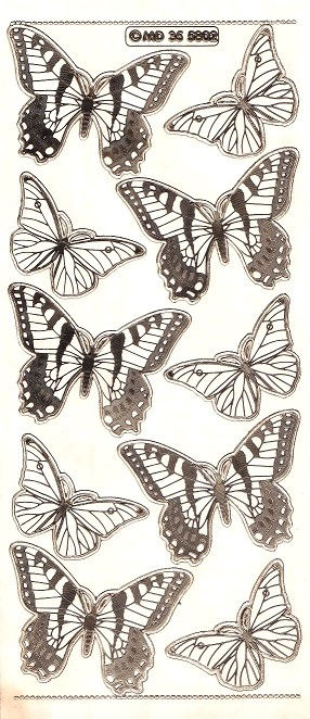 MD - Peel Off Sticker Sheet - Butterflies 1 (Gold On Clear)