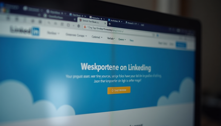 Eye-level view of a computer screen showing LinkedIn homepage with error message