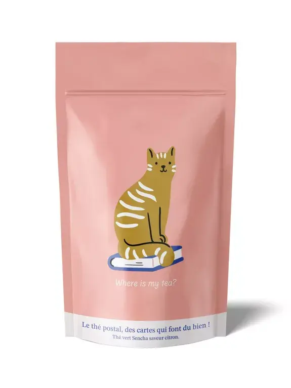 Miniature : Sachet de thé en vrac motif Chat sur fond rose